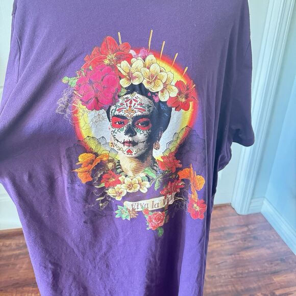 Frida Kahlo Sugar Skull Plus Size 6 Graphic Tee Día de los Muertos Floral Art - Picture 2 of 10